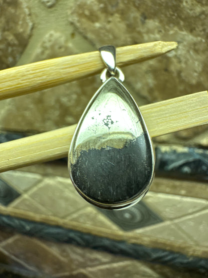Natural Pyrite in Magnetite 925 Solid Sterling Silver Pendant 37mm