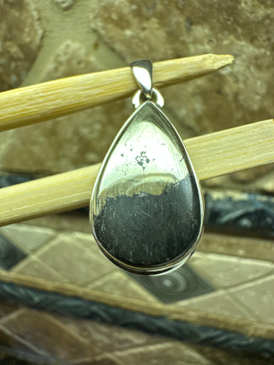 Natural Pyrite in Magnetite 925 Solid Sterling Silver Pendant 37mm
