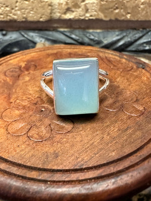 Natural Blue Chalcedony 925 Solid Sterling Silver Ring Size 10.75