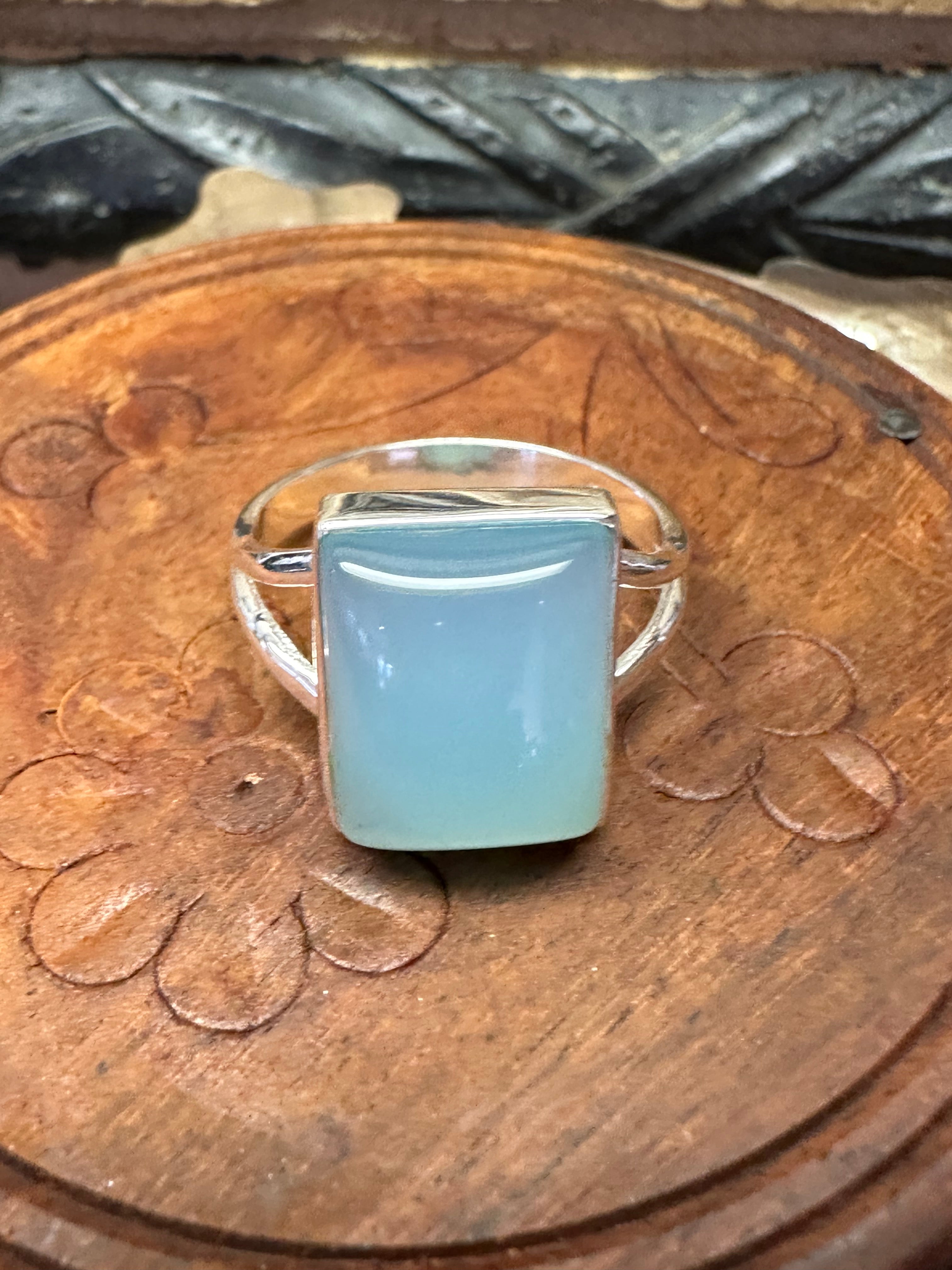 Natural Blue Chalcedony 925 Solid Sterling Silver Ring Size 10.75