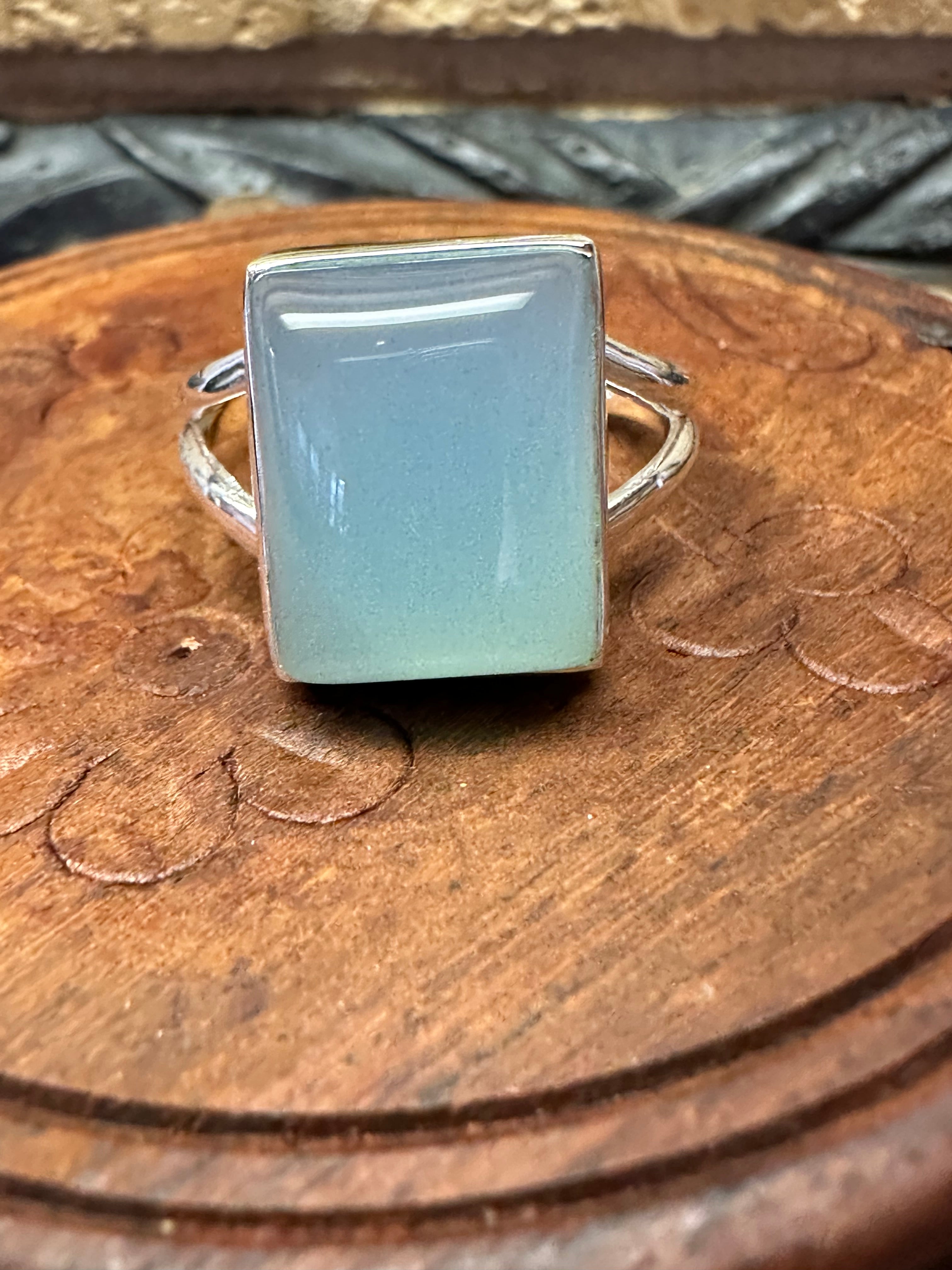 Natural Blue Chalcedony 925 Solid Sterling Silver Ring Size 10.75