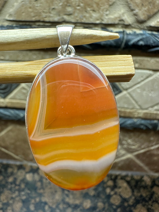 Natural Lake Superior Agate 925 Solid Sterling Silver Pendant 50mm