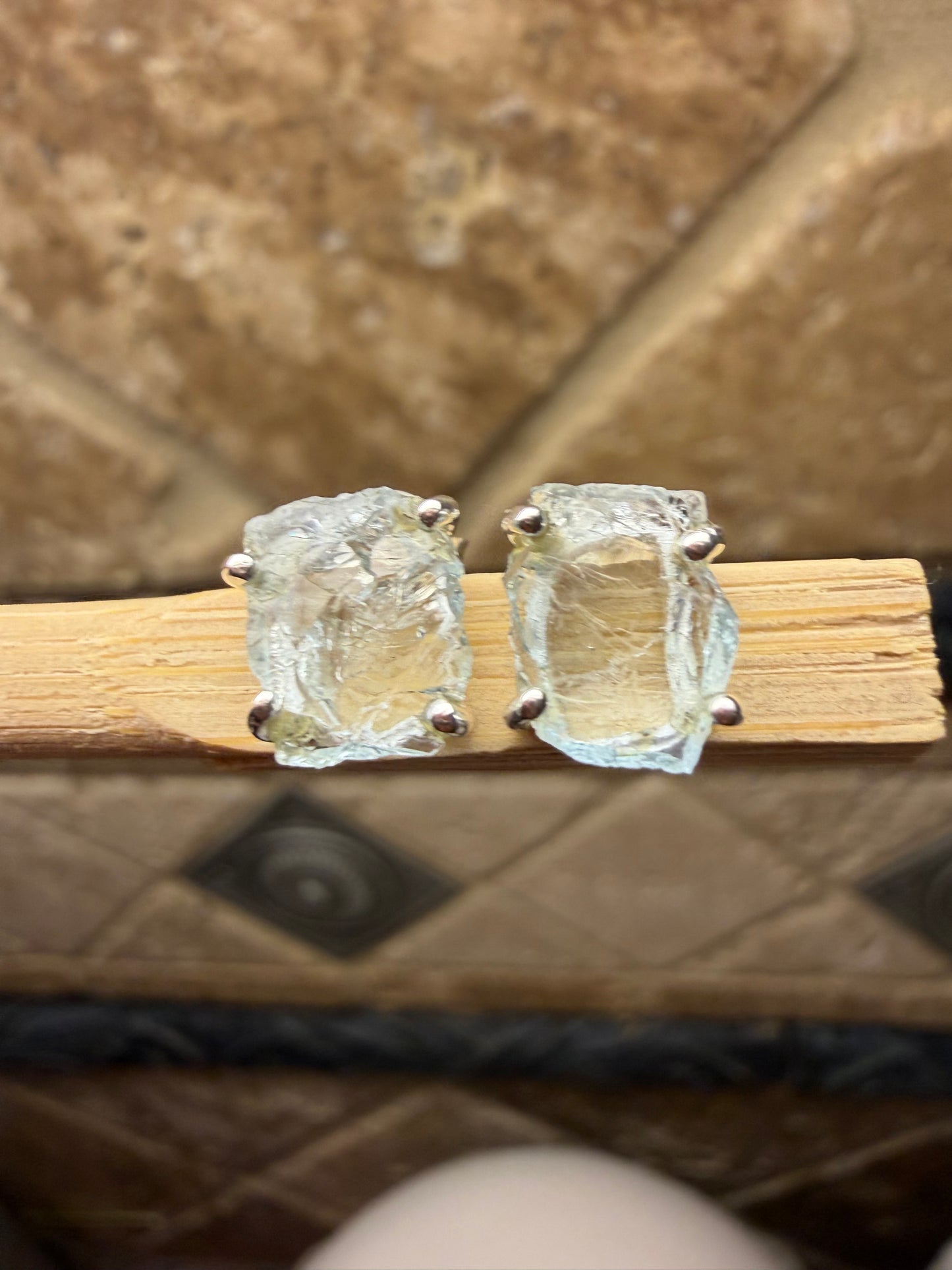 Natural Raw Blue Aquamarine 925 Solid Sterling Silver Earrings 9mm