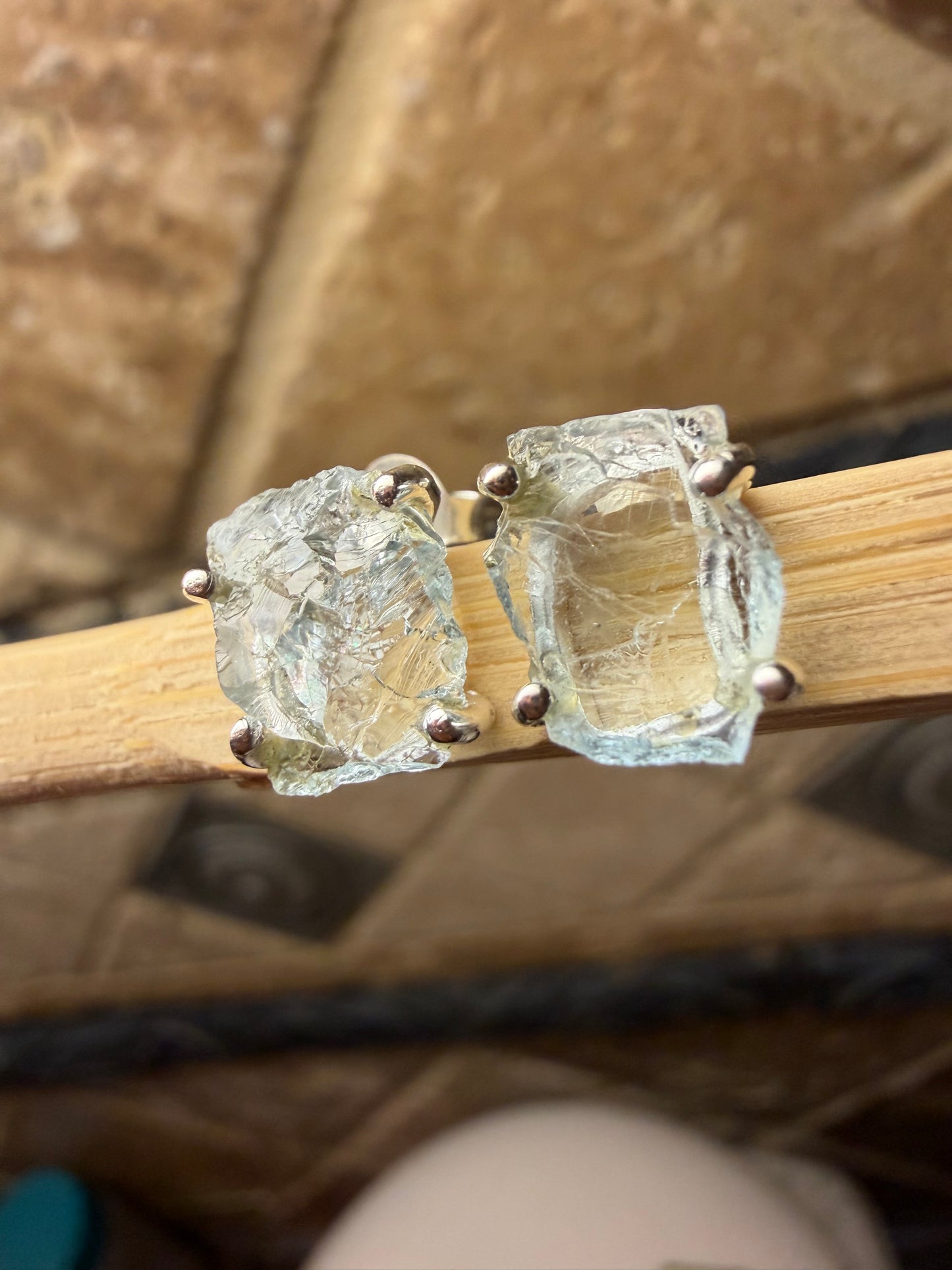 Natural Raw Blue Aquamarine 925 Solid Sterling Silver Earrings 9mm