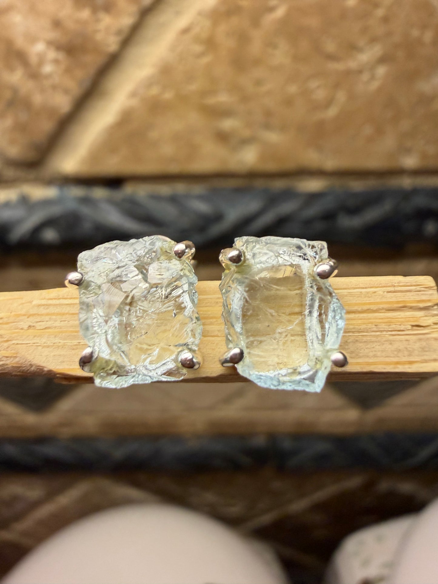 Natural Raw Blue Aquamarine 925 Solid Sterling Silver Earrings 9mm