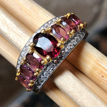 Anillo de plata de ley con baño de oro amarillo de 14 quilates y granate rodolita natural de 2,5 qt, tallas 5, 6, 7, 8, 9