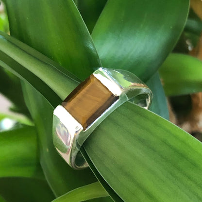 Natural Tiger's Eye 925 Sterling Silver Men's Ring Size 7, 8, 9, 10, 11, 12, 13