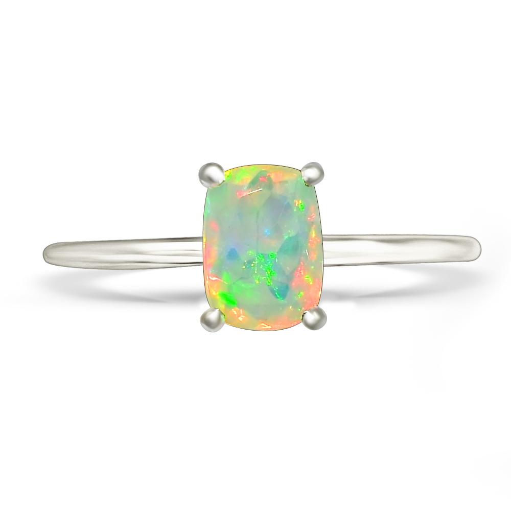 Genuine Etihopian Opal 925 Solid Sterling Silver Engagement Ring Size 6, 7, 8