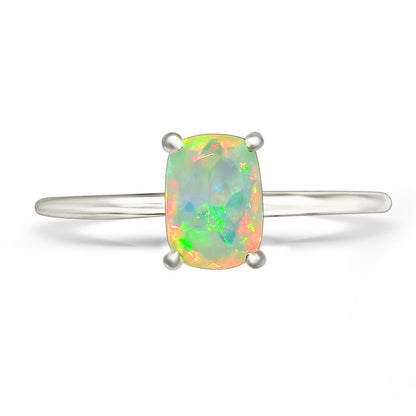 Genuine Etihopian Opal 925 Solid Sterling Silver Engagement Ring Size 6, 7, 8