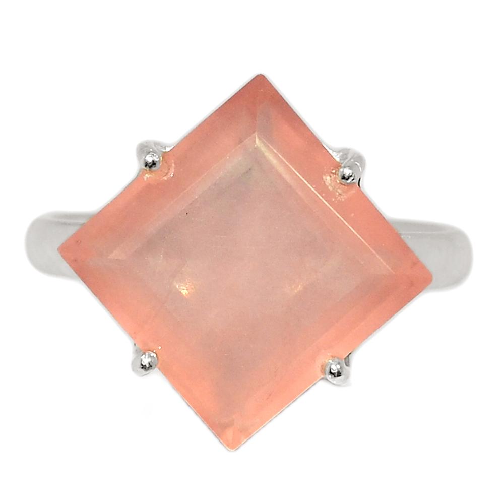 Natural Pink Rose Quartz 925 Sterling Silver Wedding Ring Size 8, 8.5