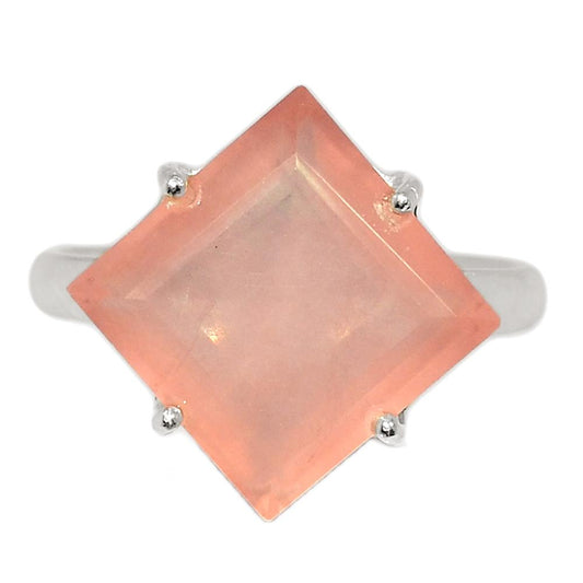 Natural Pink Rose Quartz 925 Sterling Silver Wedding Ring Size 8, 8.5