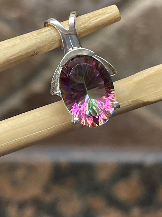 6ct Rainbow Mystic Topaz 925 Solid Sterling Silve Pendant 22mm