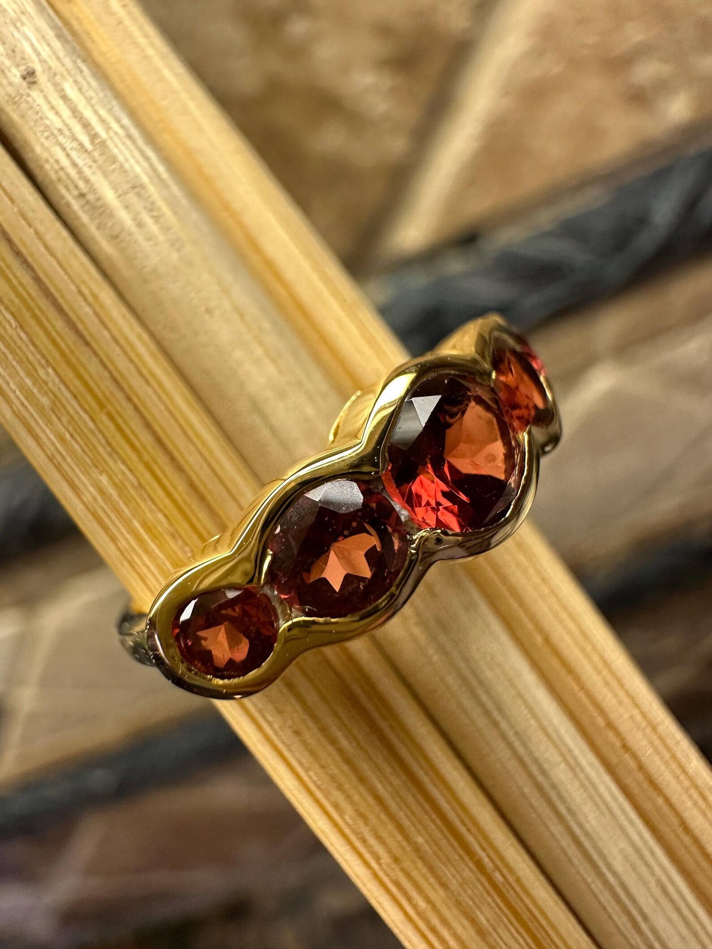 Natural Red Garnet 14k Vermeil Gold  Engagement Ring Size 5, 6, 7, 8, 9