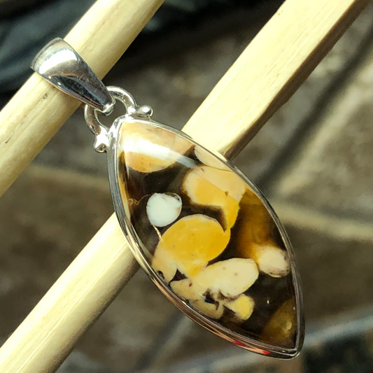 Genuine Peanut Wood Jasper 925 Solid Sterling Silver Pendant 40mm - Natural Rocks by Kala