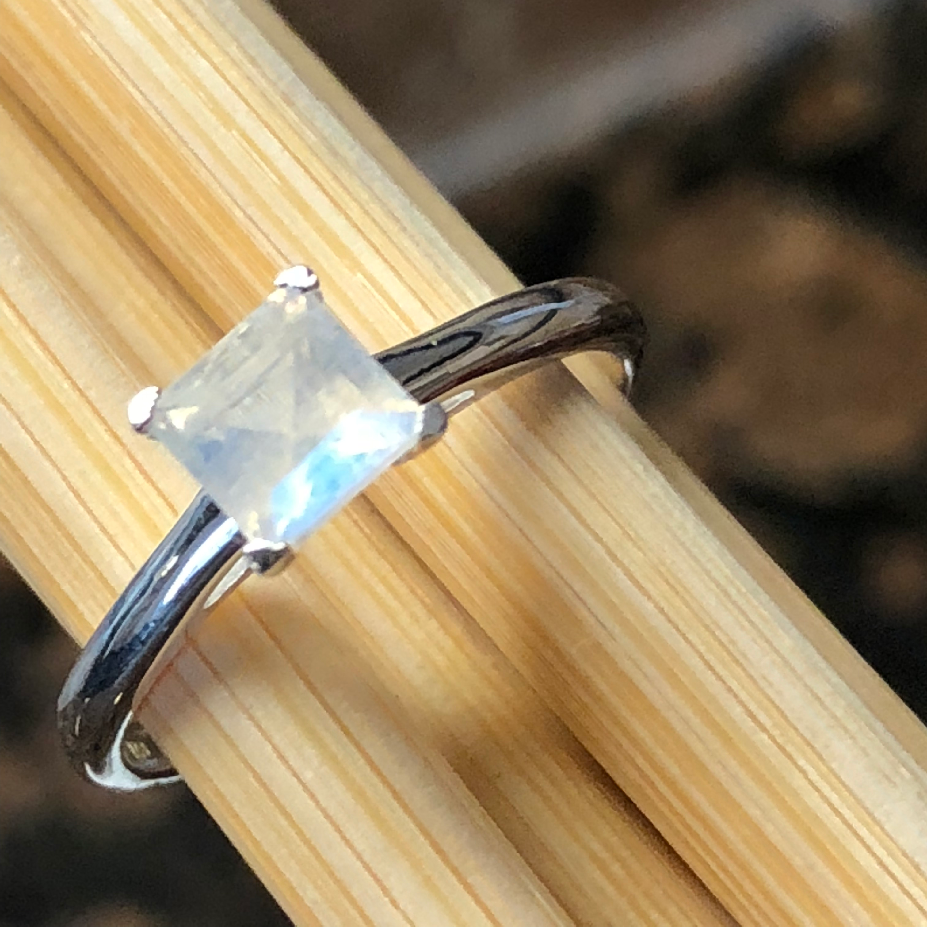 Genuine Rainbow Moonstone 925 Solid Sterling Silver Engagement Ring Size 6, 7, 9, 10 - Natural Rocks by Kala