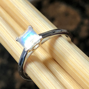 Genuine Rainbow Moonstone 925 Solid Sterling Silver Engagement Ring Size 6, 7, 9, 10 - Natural Rocks by Kala