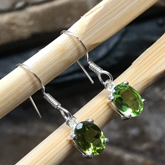 Natural 2.5ct Peridot 925 Solid Sterling Silver Earrings 24mm - Natural Rocks by Kala