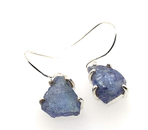 Natural Blue Tanzanite 925 Solid Sterling Silver Earrings 25mm - Natural Rocks by Kala