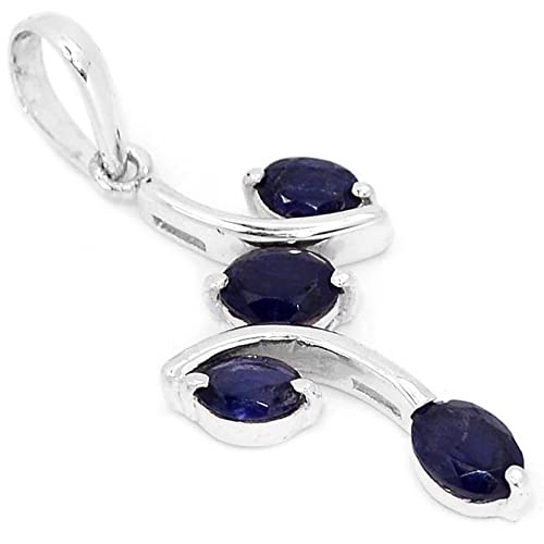 Natural 2ct Iolite 925 Solid Sterling Silver Pendant 45mm - Natural Rocks by Kala