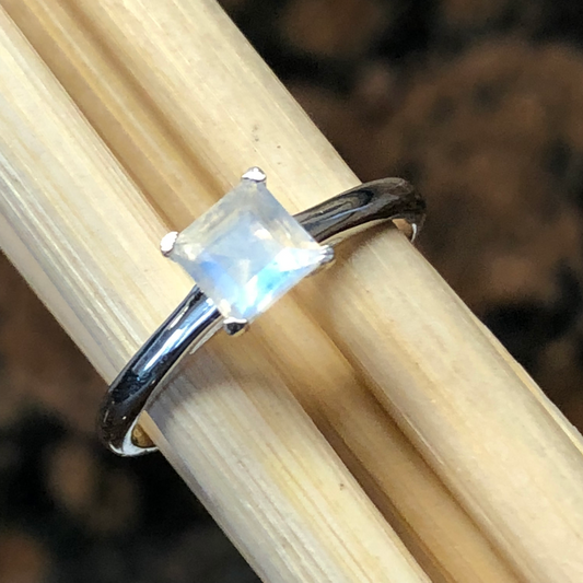 Genuine Rainbow Moonstone 925 Solid Sterling Silver Engagement Ring Size 6, 7, 9, 10 - Natural Rocks by Kala