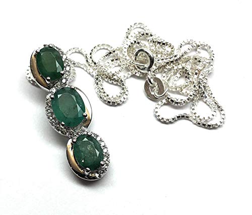 Natural Green Emerald 925 Solid Sterling Silver Pendant Necklace 16" - Natural Rocks by Kala
