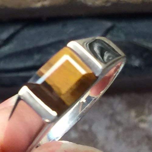 Natural Tiger's Eye 925 Sterling Silver Men's Ring Size 9, 10, 11, 12, 13 - Natural Rocks by Kala