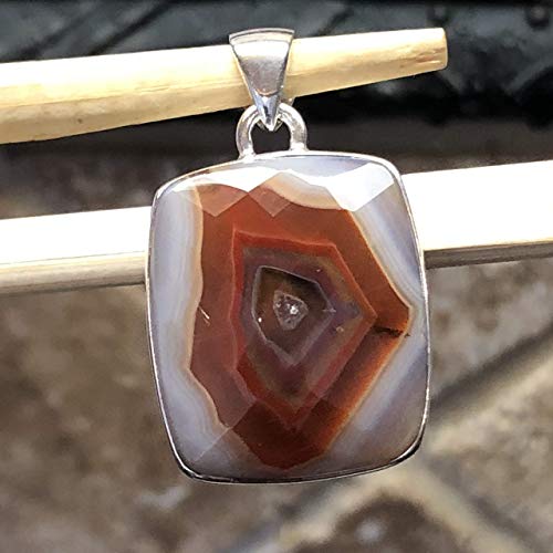 Genuine Red Lace Botswana Agate 925 Solid Sterling Silver Pendant 30mm - Natural Rocks by Kala