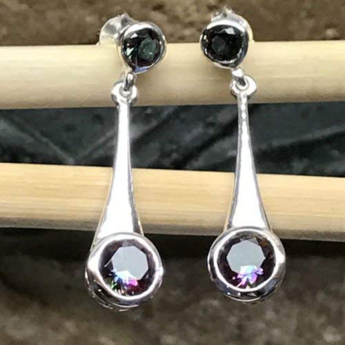 Gorgeous 2ct Mystic Topaz 925 Solid Sterling Silver Earrings 30mm - Natural Rocks by Kala