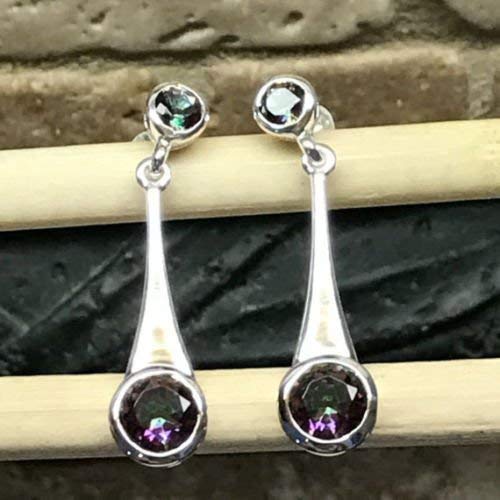 Gorgeous 2ct Mystic Topaz 925 Solid Sterling Silver Earrings 30mm - Natural Rocks by Kala