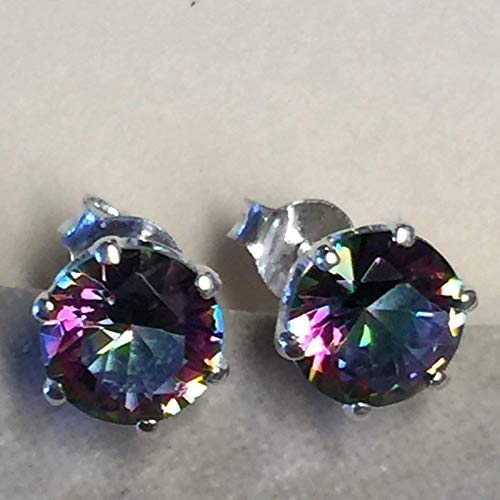Gorgeous Mystic Topaz 925 Solid Sterling Silver Earrings 7mm - Natural Rocks by Kala
