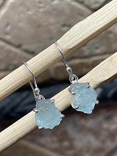 Natural 4ct Milky Aquamarine 925 Solid Sterling Silver Dangle Earrings 25mm - Natural Rocks by Kala