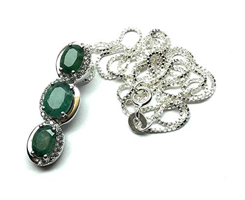 Natural Green Emerald 925 Solid Sterling Silver Pendant Necklace 16" - Natural Rocks by Kala