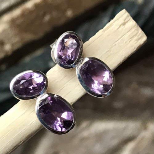 Natural 2ct Purple Amethyst 925 Solid Sterling Silver Earrings 12mm - Natural Rocks by Kala