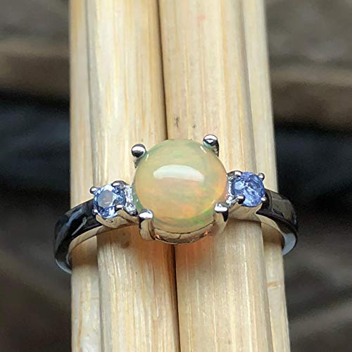 Genuine Ethiopian Opal, Tanzanite 925 Solid Sterling Silver Engagement Ring Size 5, 6, 7, 8, 9 - Natural Rocks by Kala