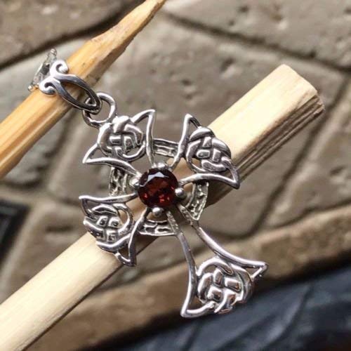 Natural Pyrope Garnet 925 Solid Sterling Silver Cross Pendant 36mm - Natural Rocks by Kala