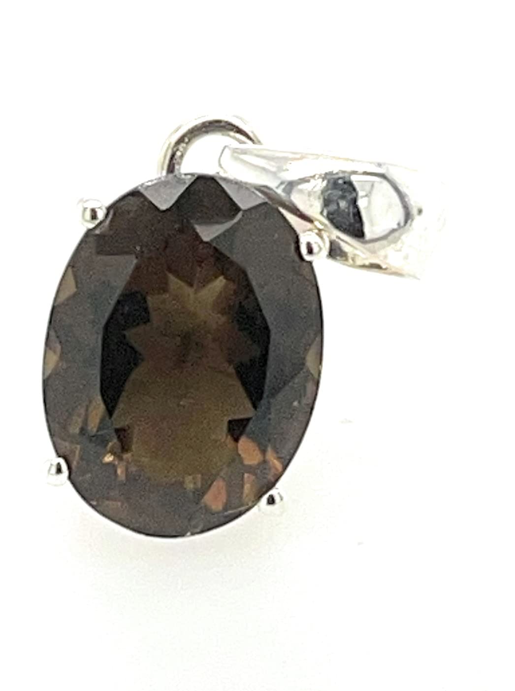Genuine 20ct Smoky Topaz 925 Solid Sterling Silver Pendant 40mm - Natural Rocks by Kala