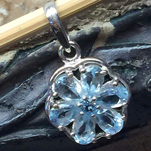 Natural 3.5ct Blue Topaz 925 Solid Sterling Silver Flower Pendant 24mm - Natural Rocks by Kala
