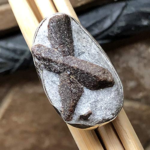 Natural Super High Vibrational Staurolite 925 Solid Sterling Silver Ring Size 6.5 - Natural Rocks by Kala
