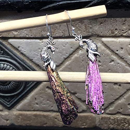 Natural Rainbow Aura Kyanite 925 Solid Sterling Silver Earrings 55mm - Natural Rocks by Kala