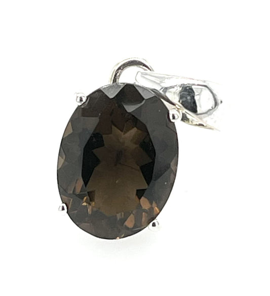 Genuine 20ct Smoky Topaz 925 Solid Sterling Silver Pendant 40mm - Natural Rocks by Kala