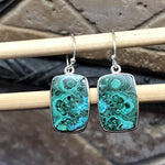 Natural Malachite in Chrysocolla 925 Solid Sterling Silver Earrings 35mm - Natural Rocks by Kala