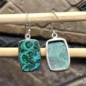 Natural Malachite in Chrysocolla 925 Solid Sterling Silver Earrings 35mm - Natural Rocks by Kala
