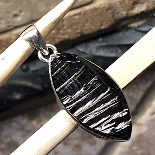 Natural Shungite 925 Solid Sterling Silver Pendant 40mm - Natural Rocks by Kala