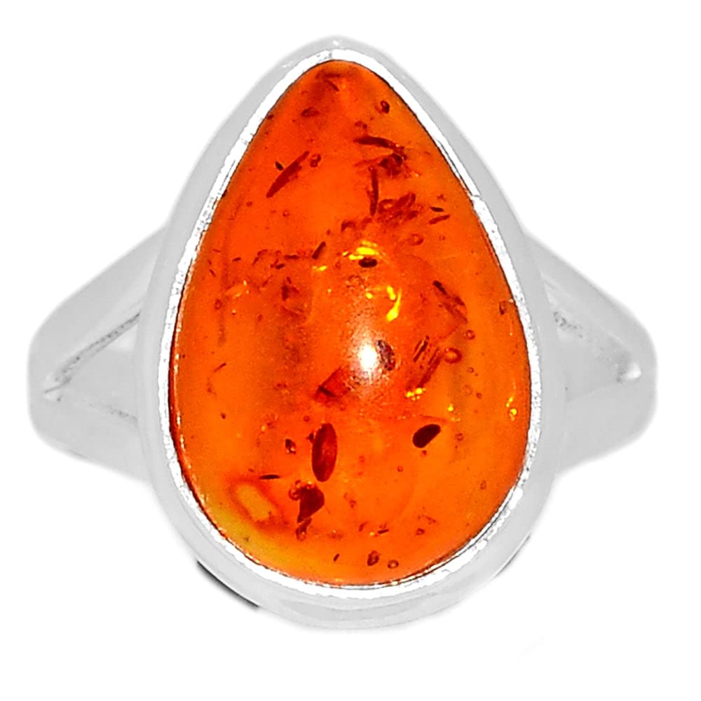 Genuine Baltic Amber 925 Solid Sterling Silver Ring Size 7.75 - Natural Rocks by Kala