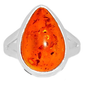 Genuine Baltic Amber 925 Solid Sterling Silver Ring Size 7.75 - Natural Rocks by Kala