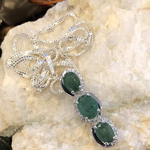 Natural Green Emerald 925 Solid Sterling Silver Pendant Necklace 16" - Natural Rocks by Kala