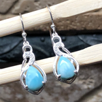 Natural Dominican Larimar 925 Solid Sterling Silver Earrings 30mm - Natural Rocks by Kala