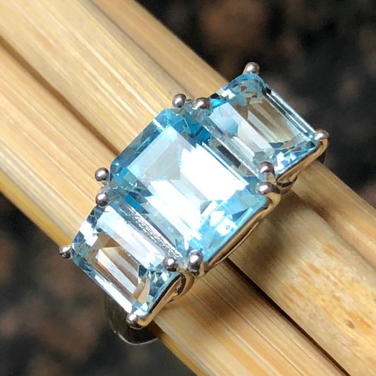 Natural 4ct Blue Topaz 925 Solid Sterling Silver Ring Size 6, 7, 8, 9 - Natural Rocks by Kala