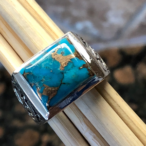 Gorgeous Blue Mohave Copper Turquoise 925 Sterling Silver Men's Ring Size 8, 9, 10 - Natural Rocks by Kala