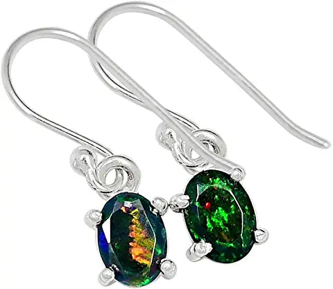 Genuine Chalama Black Opal 925 Solid Sterling Silver Earrings 20mm - Natural Rocks by Kala